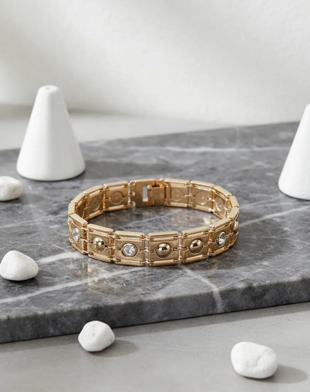 Golden Time 'Geometric Glow' Gold-Plated Bracelet with Inlaid Cubic Zirconia New